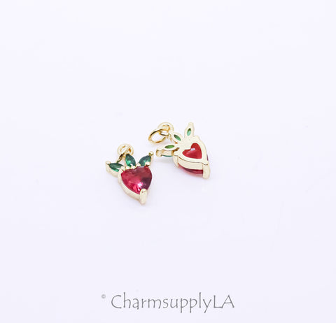 Gold Dainty Cute Strawberry Charm, Tropical Fruit Charm, Summer Vibe, 1 pc or 10 pcs, WHOLESALE,CPG828