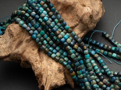 Natural Black Agate, or Blue Chrysocolla Dice Gemstone beads, Gemstone Spacer 4mm x 4mm, MC058 MC060,