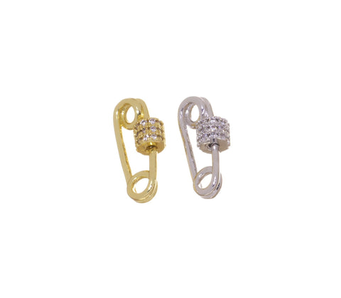 Safety Pin Clasp With Screw For Jewelry Making,Gold Or Silver Safety Pin Clasp,CZ Safety Pin Charm,Pave Safety Pin Clasp,CLG-CLS162