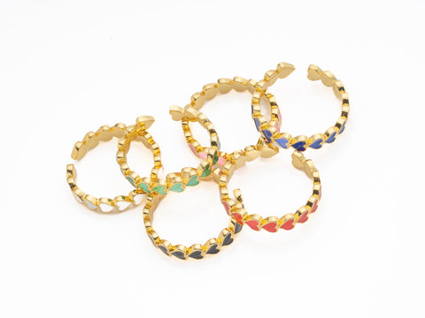 Colorful Gold Enamel Heart Ring, adjustable heart ring, friendship rings, stackable ring, minimalist, ring for layering, RGG001