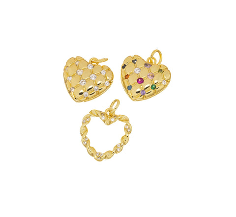 Gold Heart CZ Charm,3 Styles of Dainty Heart Charms, CZ Heart Charm, CPG1343-1338-1339
