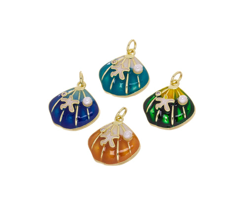 Sea Shell Clam Charm,Clam Charm With Pearl And Starfish,Sealife Starfish And Clam Charm,Nautical Sea life Charm For Jewelry Making,CPG2453