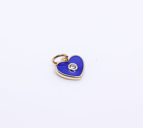 Gold Enamel Hearts with cz stone charm, Red, Navy blue, Turquoise Blue, White, 1pc, 10 pcs, 50 pcs, WHOLESALE,CPG146