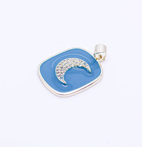 Gold Moon Enamel Tag Pendant, Red, Blue, Black or White, 1 pc or 10 pcs, WHOLESALE