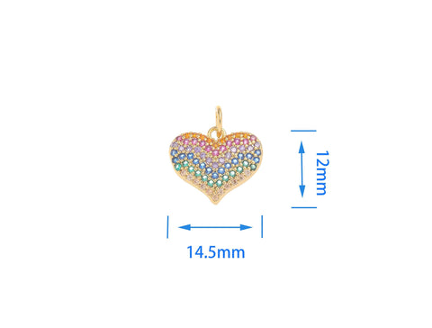 Gold Heart CZ Charm,Rainbow Pave CZ Heart Charm For Necklace, Bracelet, And Earrings,CPG1551