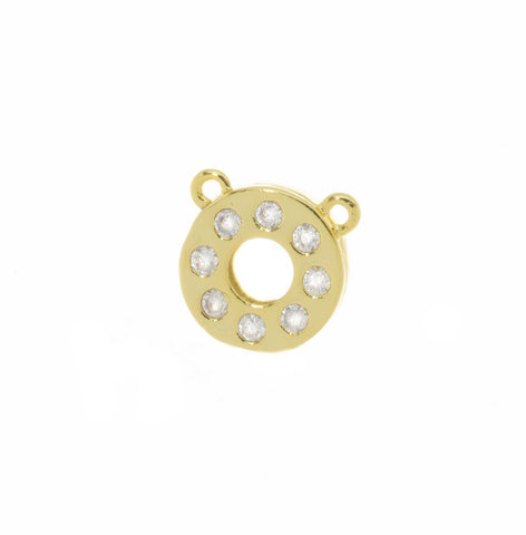 Gold Disc Connector, Micro Pave CZ  Circle Connector Charm,CNG054