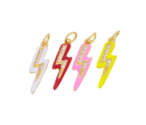 Lightning Bolt Gold Charm,Enamel Lightning Bolt Charm With CZ,Pave Lightning Bolt Pendant,CPG821