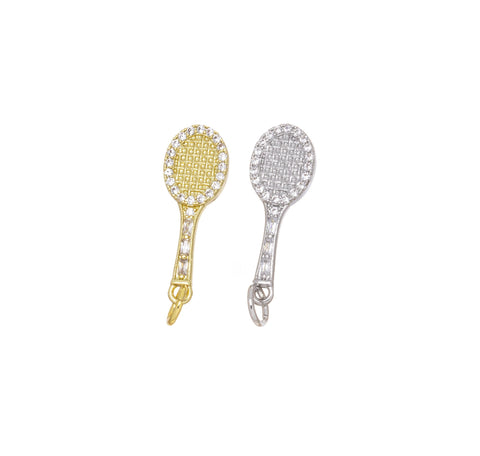 Gold Or Silver Tennis Racket Charms,Sporting Charms For Jewelry Making,Gift For Tennis Player And Lovers,CZ Tennis Racquets,CPG-CPS1648