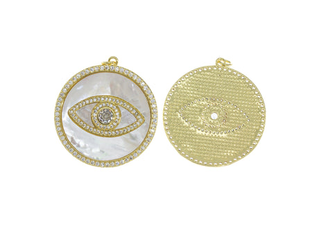 Gold Evil Eye Pendant,Large MOP Evil Eye Pendant With CZ,Mother Of Pearl Evil Eye Pendant,CPG602