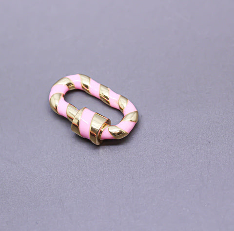 Baby Pink/Gold Enamel 13x19mm Small Candy Cane Carabiner lock, Screw Clasp, Screw on Clasp, 1 pc or 10 pcs, WHOLESALE, CLG087