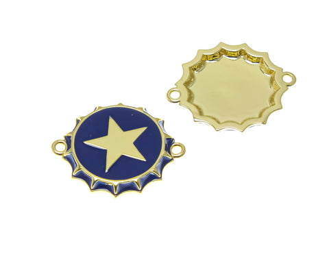 18k Gold Bottlecap Star or Shark Connector Charm, Bottlecap Connector Pendant, Great for Layering, Star or, Shark Medallion CPG1666, CPG1665
