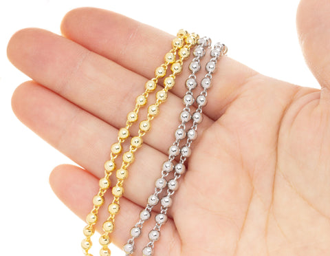 Gold Or Silver Bead Ball Chain,Bead Ball Chain For Jewelry Making,Bead Chain For Handmade Jewelry Making,4mm Bead Chain,CHG1011-CHS1011