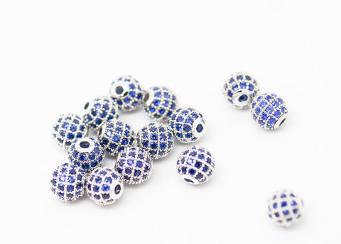 6mm blue sapphire cz pave ball, gold, silver, gunmetal, WHOLESALE