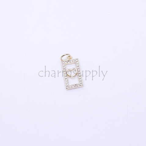 Gold Little Cute Rectangle cz embellished Charms,Heart, Cross, Moon, Star, 12.7x7.5mm, 1 pc or 10 pcs , WHOLESALE,CPG425
