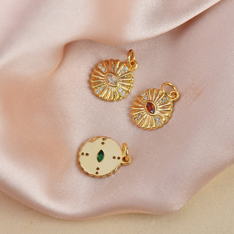Marquise Disc Charm, Gold Micro Pave CZ Charm,Dainty Evil Eye Pave Gold Charm,CPG122
