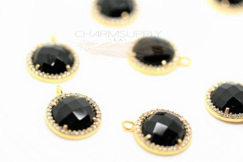 Natural Black Onyx/ CZ Pave Setting Pendant MPS1006