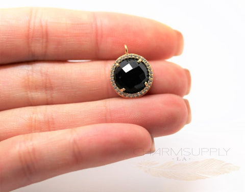 Natural Black Onyx/ CZ Pave Setting Pendant MPS1006