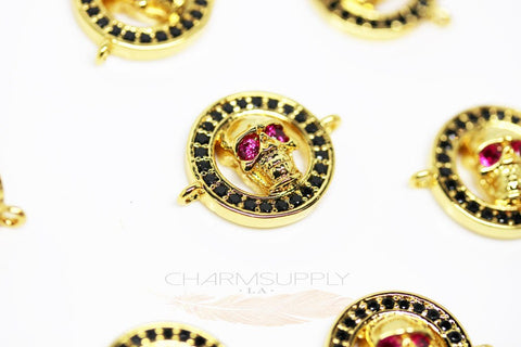 CZ Skull connector, cz trim skull connector, cz connector, skull bracelet,  CNG050