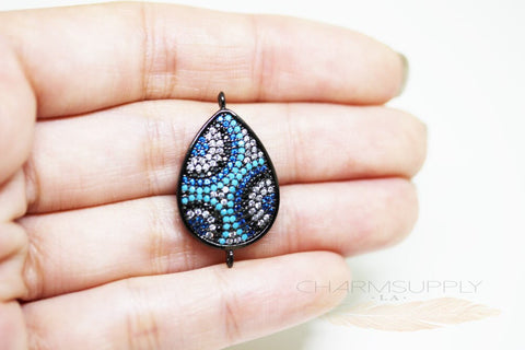 Turquoise cz evil eye teardrop connector