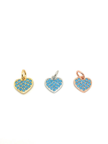 Turquoise cz heart charm,Dainty Turquoise Gold Heart Charm, CP218