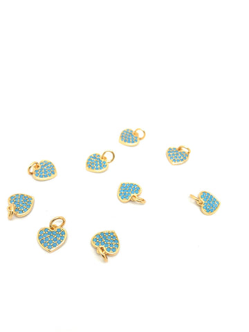 Turquoise cz heart charm,Dainty Turquoise Gold Heart Charm, CP218