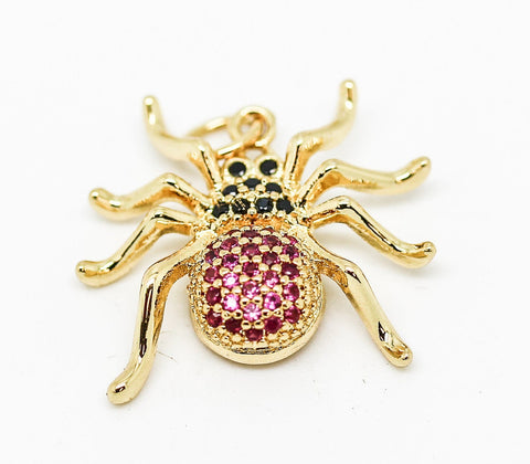 Spider cz charm,Pave Gold Bug Charm,Nature Inspired Insect Charm,CPG076