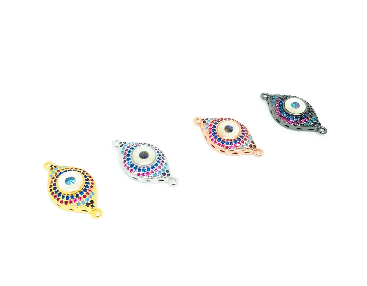 Evil Eye connector(11x22.5mm) with MOP and colorful CZ