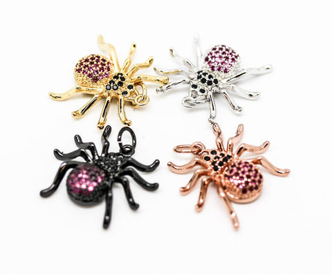 Spider cz charm,Pave Gold Bug Charm,Nature Inspired Insect Charm,CPG076