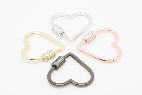 Heart Shape Screw on cz clasp, Gold, Silver, Rosegold, Gunmetal, WHOLESALE