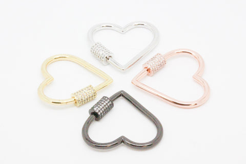 Heart Shape Screw on cz clasp, Gold, Silver, Rosegold, Gunmetal, WHOLESALE