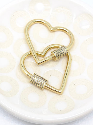 Heart Shape Screw on cz clasp, Gold, Silver, Rosegold, Gunmetal, WHOLESALE