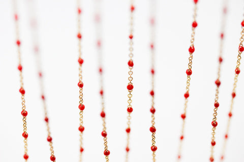 -2mm Dainty Gold/ Red Enamel Chain, By The Footage, WHOLESALE