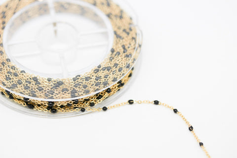 -2mm Dainty Gold/ Black Enamel Chain, By The Footage, WHOLESALE