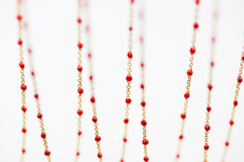 -2mm Dainty Gold/ Red Enamel Chain, By The Footage, WHOLESALE