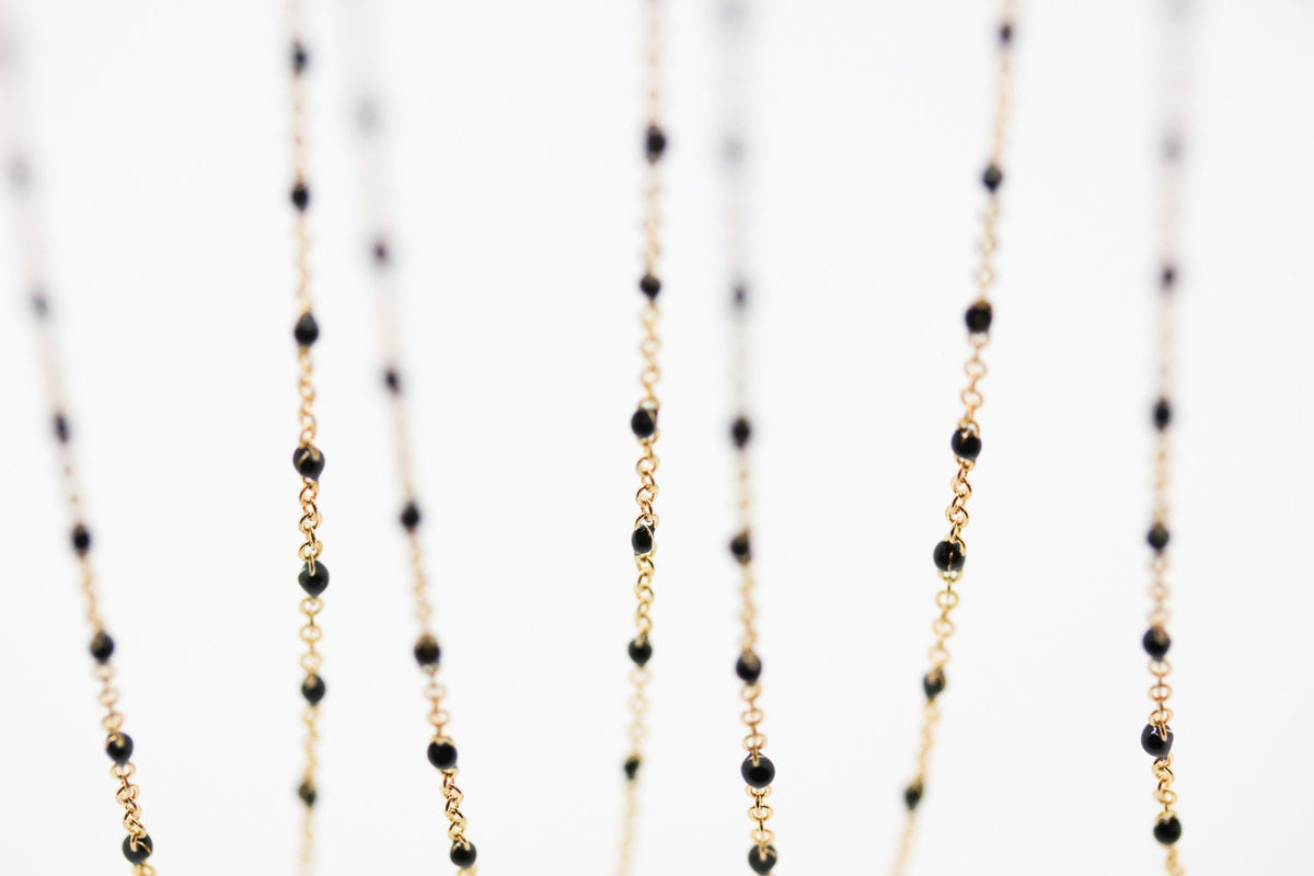 -2mm Dainty Gold/ Black Enamel Chain, By The Footage, WHOLESALE