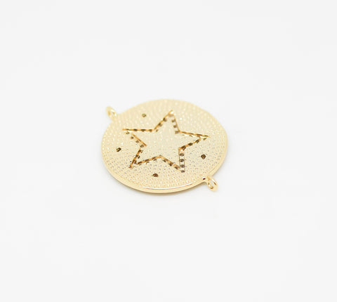 Gold Enamel cz set open star Charm, Black pendant or connector, WHOLESALE,CPG241