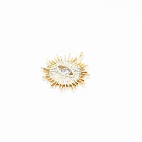 Gold Amulet Evil Eye Charm, Starburst evil eye charm, set with white cz, WHOLESALE,CP169