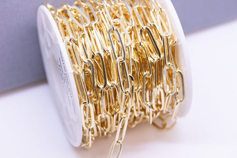 -14K Real gold Plated Rectangular chain, Paperclip chain, By Footage, CH-10048