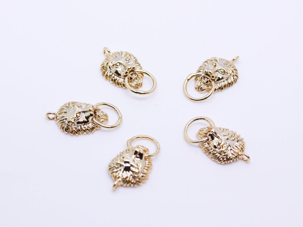 Gold Lion Head Gold Knocker with a Movable Ring Charm, one piece or 10 pieces, WHOLESALE CPG039