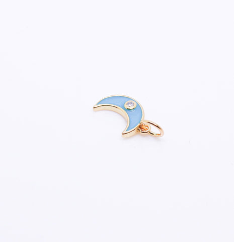 Gold Enamel Moon with cz, Red, White, Turquoise blue, Navy blue, Pastel Pink, 1 pc, 10 pcs,WHOLESALE,CP171