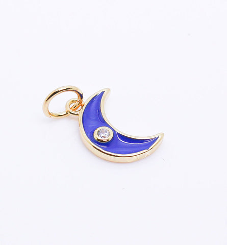 Gold Enamel Moon with cz, Red, White, Turquoise blue, Navy blue, Pastel Pink, 1 pc, 10 pcs,WHOLESALE,CP171