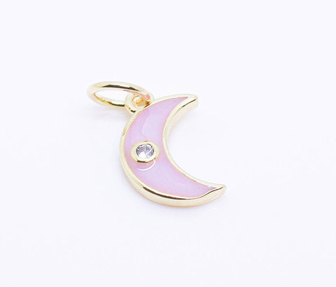 Gold Enamel Moon with cz, Red, White, Turquoise blue, Navy blue, Pastel Pink, 1 pc, 10 pcs,WHOLESALE,CP171