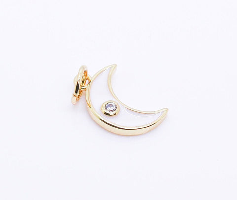 Gold Enamel Moon with cz, Red, White, Turquoise blue, Navy blue, Pastel Pink, 1 pc, 10 pcs,WHOLESALE,CP171