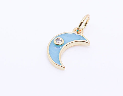 Gold Enamel Moon with cz, Red, White, Turquoise blue, Navy blue, Pastel Pink, 1 pc, 10 pcs,WHOLESALE,CP171