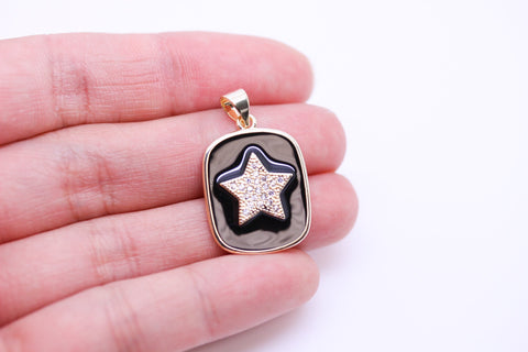 Gold Star Enamel Tag Pendant, Red,Turquoise Blue, Black or White, 1 pc or 10 pcs, WHOLESALE,CPG348