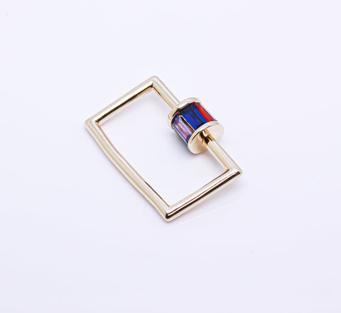 Gold or Silver Rainbow Baguette cz set Rectangle Carabiner Lock, Screw on Clasp, 1 pc or 10 pcs, WHOLESALE