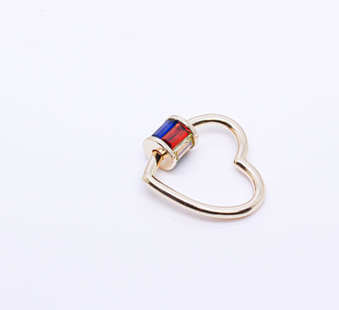 Gold or Silver Rainbow Baguette cz set Heart Carabiner Lock, Screw on Clasp, 1 pc or 10 pcs, WHOLESALE,CLG143-CLS143