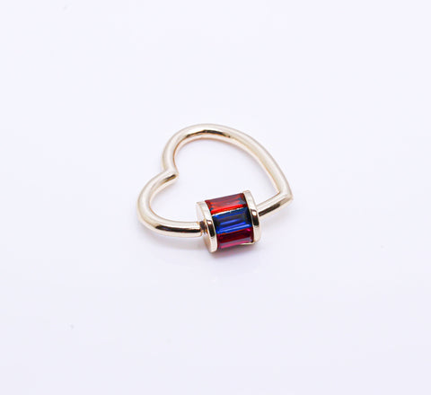 Gold or Silver Rainbow Baguette cz set Heart Carabiner Lock, Screw on Clasp, 1 pc or 10 pcs, WHOLESALE,CLG143-CLS143