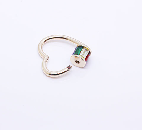 Gold or Silver Rainbow Baguette cz set Heart Carabiner Lock, Screw on Clasp, 1 pc or 10 pcs, WHOLESALE,CLG143-CLS143