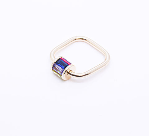 Gold or Silver Rainbow Baguette cz set Square Carabiner Lock, Screw on Clasp, 1 pc or 10 pcs, WHOLESALE